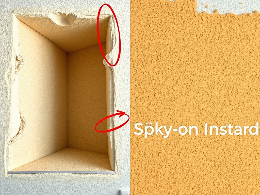 Before and after comparison of a wall cavity before and after off-ratio spray foam remediation