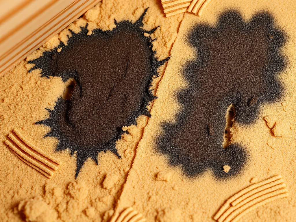 Off-ratio spray foam showing dark, uneven discoloration