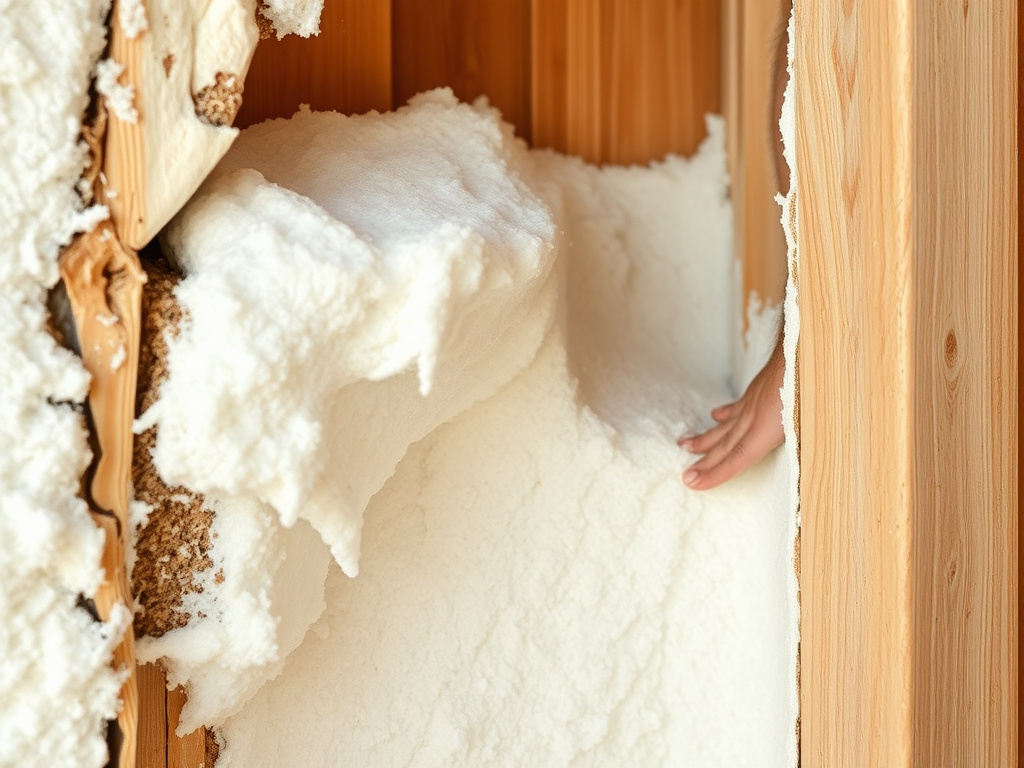 Under-expanded spray foam showing incomplete rise in a wall cavity