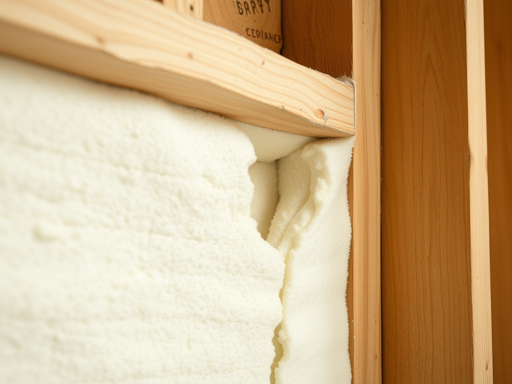 Close-up of off-ratio spray foam showing shrinkage and cracking away from framing