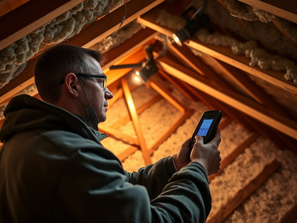 Technician inspecting spray foam with diagnostic equipment
