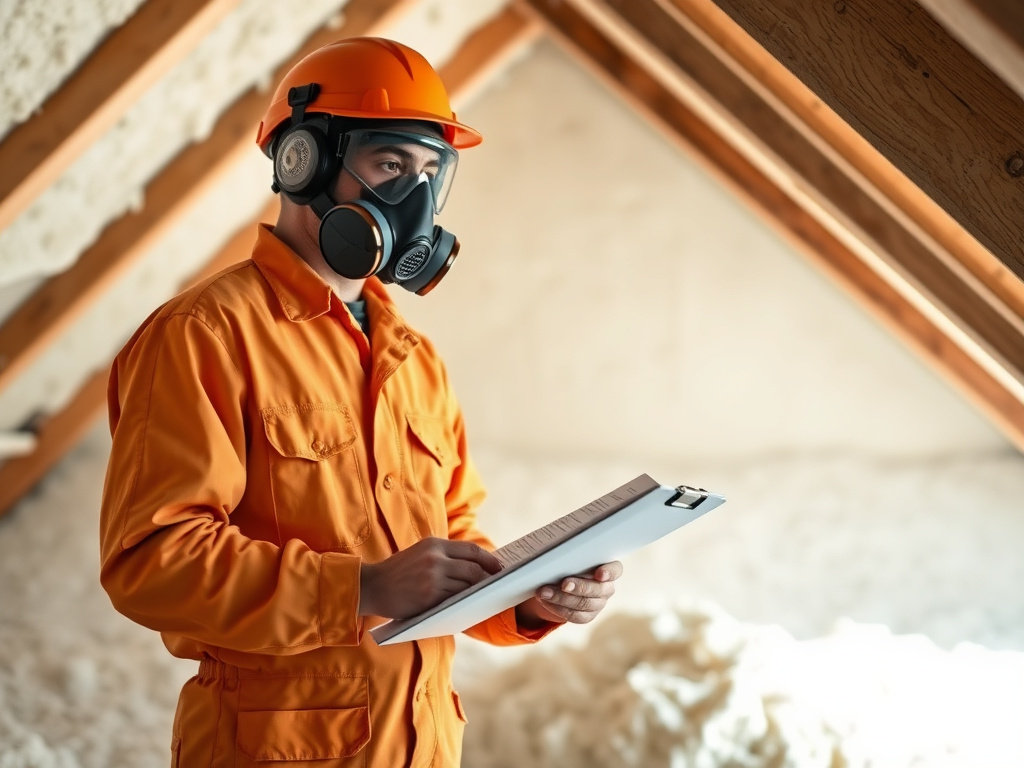 Technician assessing spray foam installation with diagnostic notes